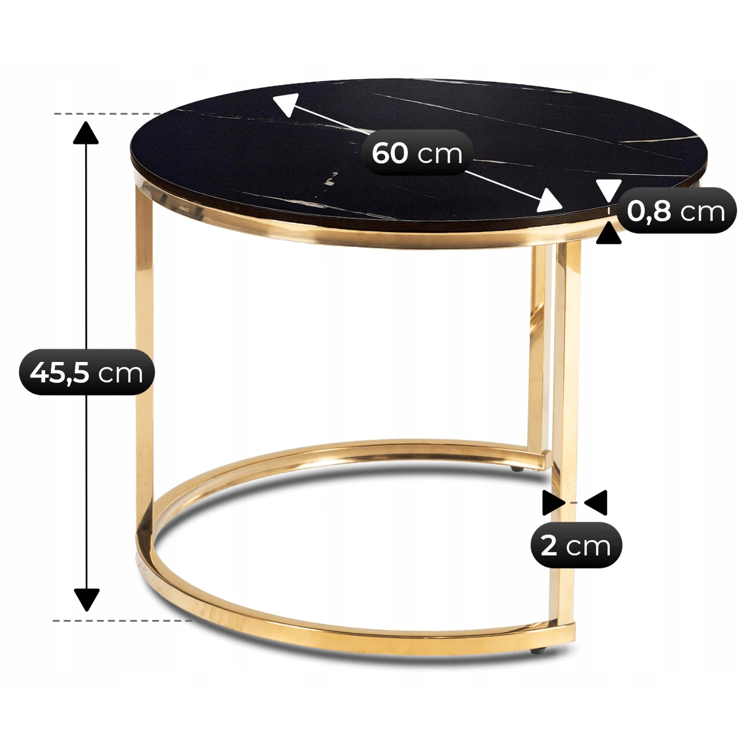 Sada keramických stolíkov MILANO 45 cm/60 cm, čierny mramor/zlatá