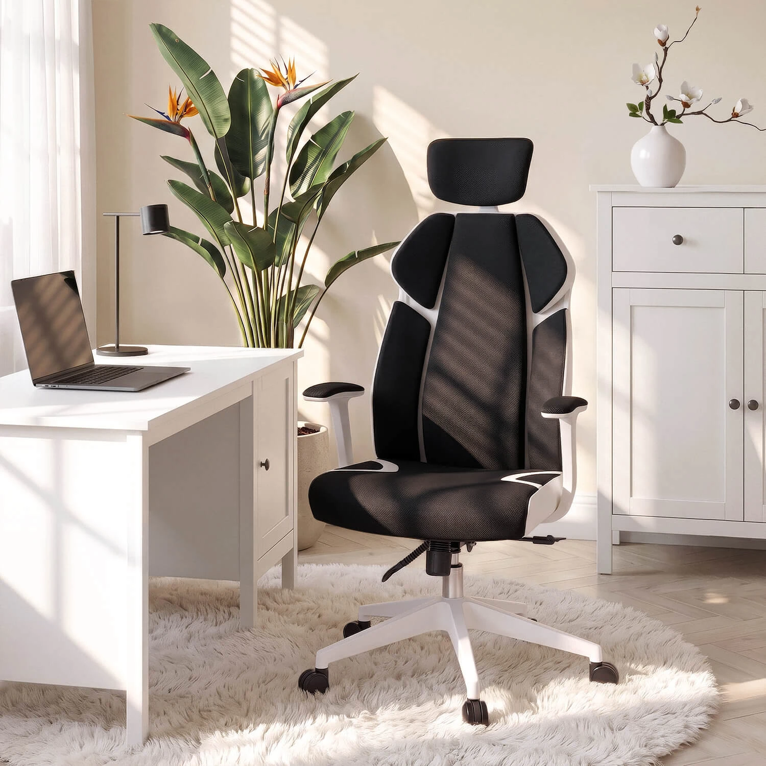 Ergonomické otočné kancelárske kreslo DUNCAN, čierne/biele