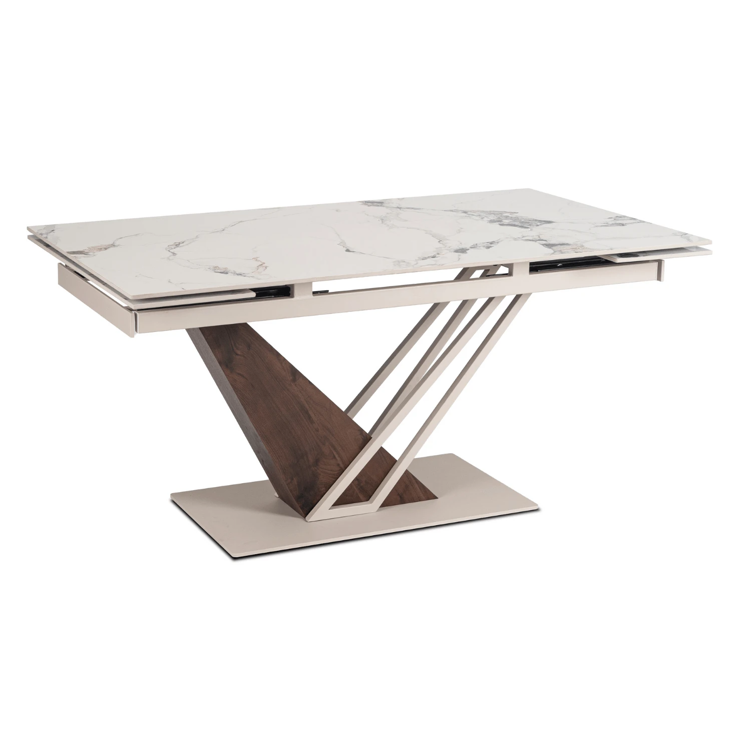 Keramický rozkladací stôl REX 160-220 cm, biely mramor/kašmír