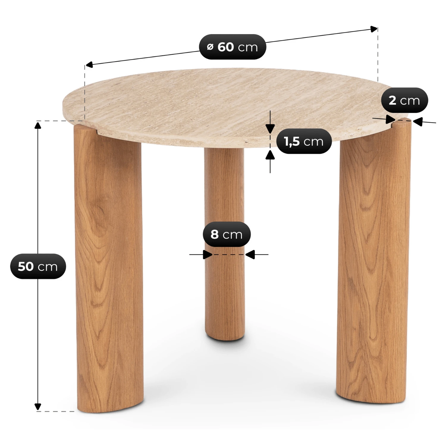 Stolík TRAVERTINO 60 cm, travertín/dub