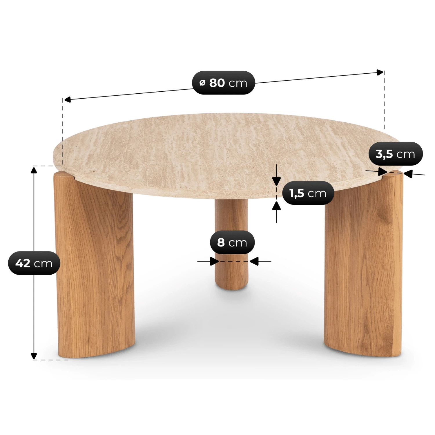 Stolík TRAVERTINO MAX 80 cm, travertín/dub