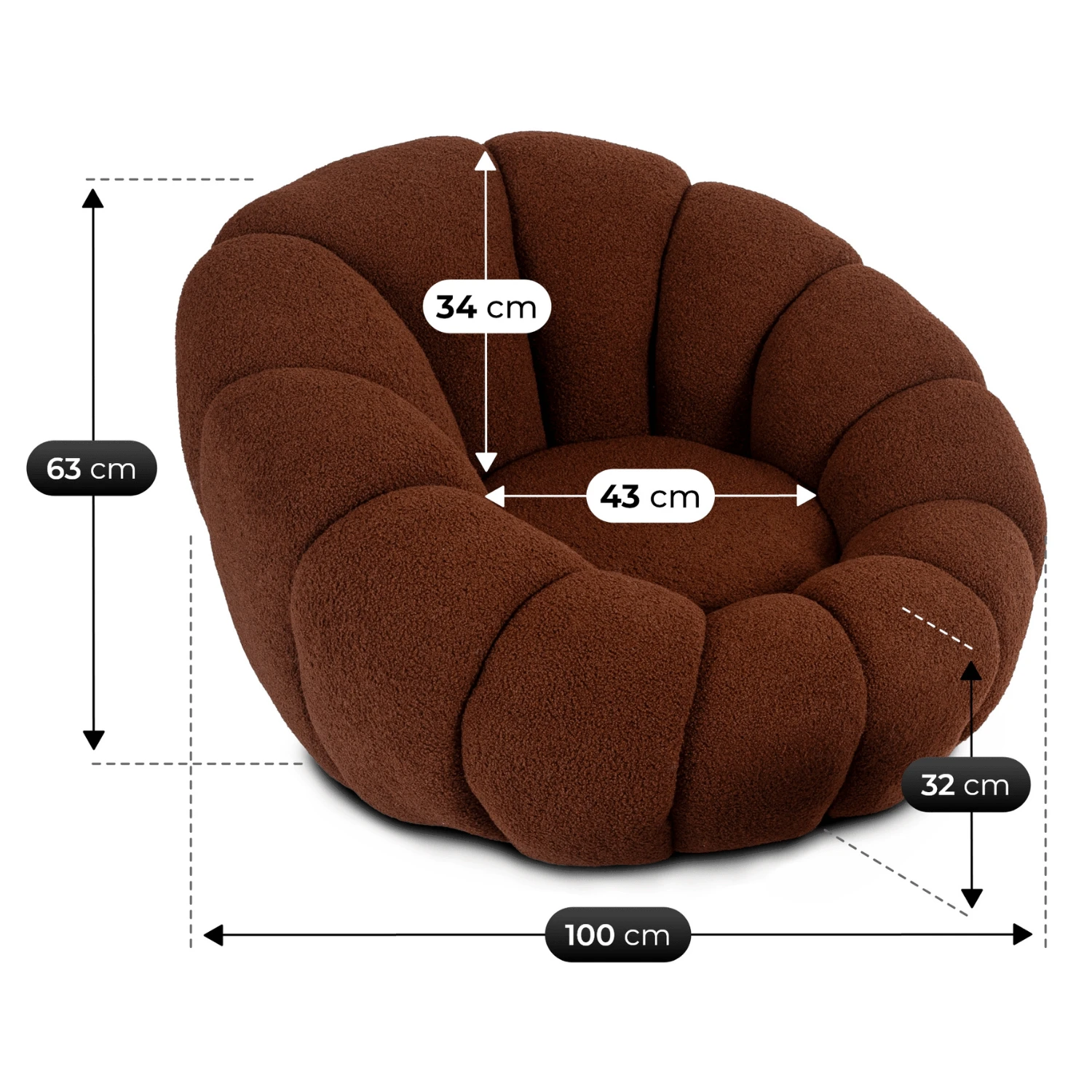 Otočné relaxačné kreslo PETTIT s pufom, hnedé, bouclé