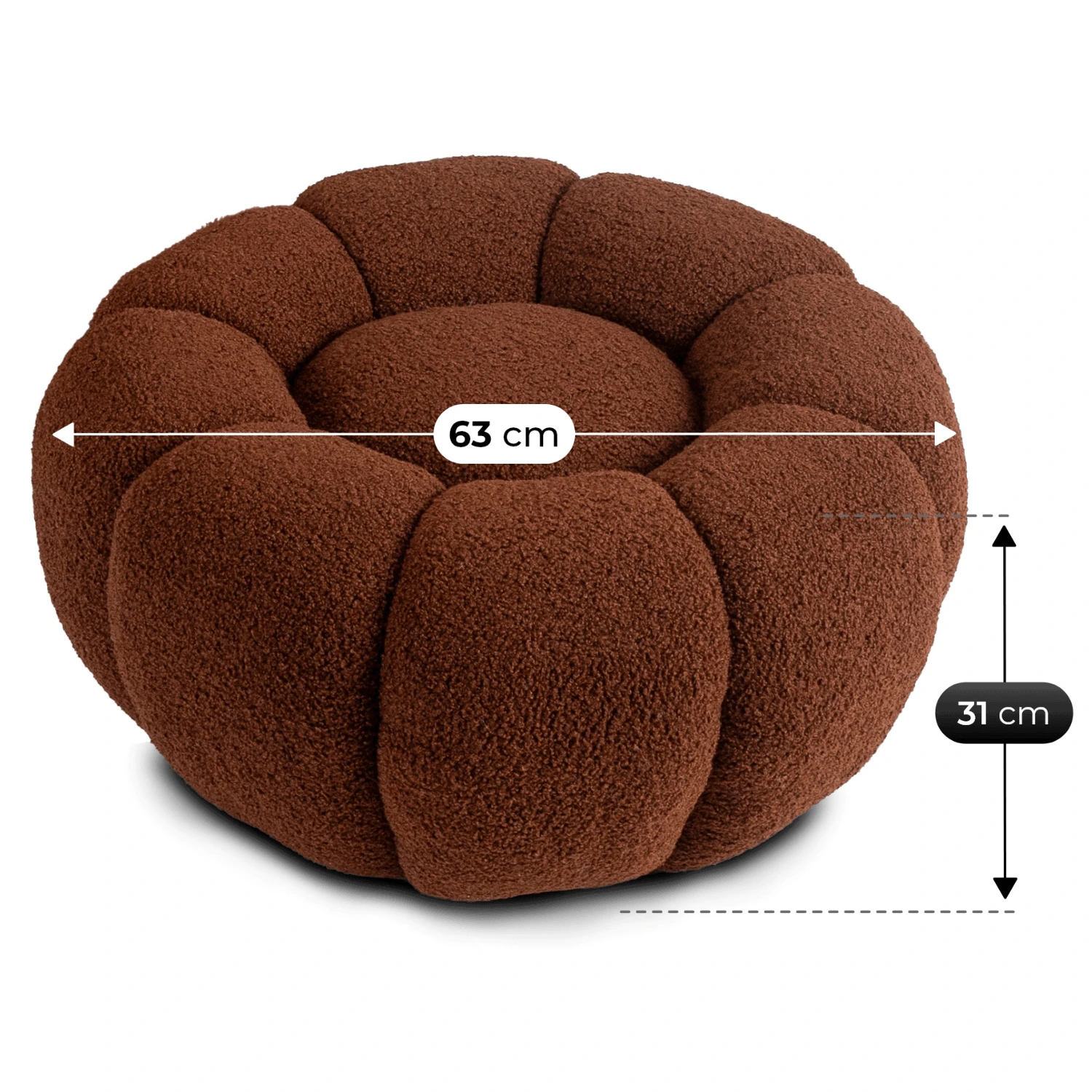 Otočné relaxačné kreslo PETTIT s pufom, hnedé, bouclé