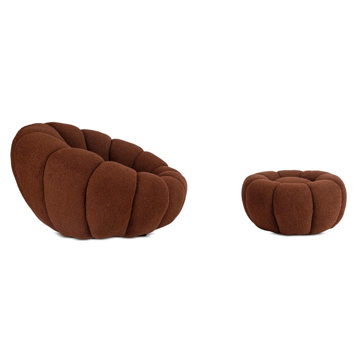 Otočné relaxačné kreslo PETTIT s pufom, hnedé, bouclé