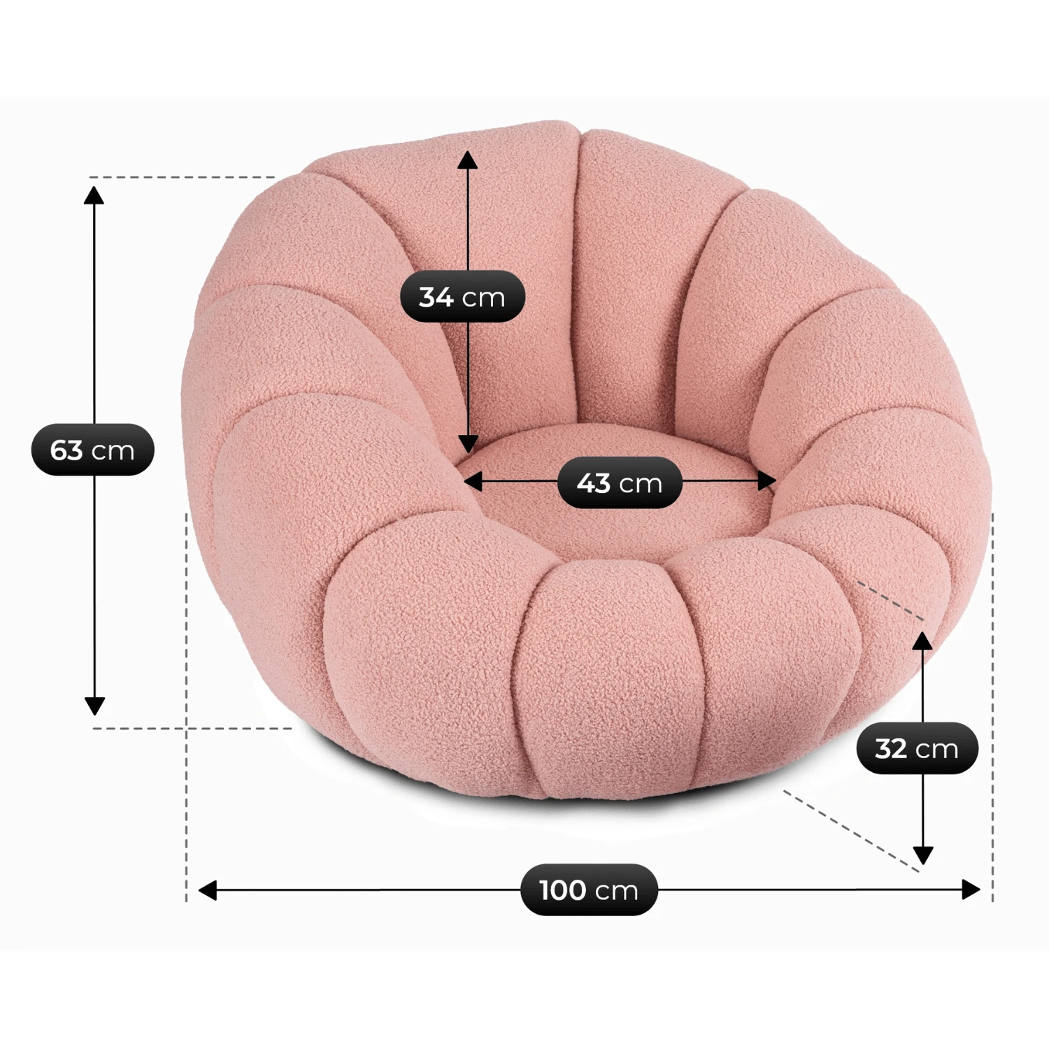 Otočné relaxačné kreslo PETTIT s pufom, ružové, bouclé