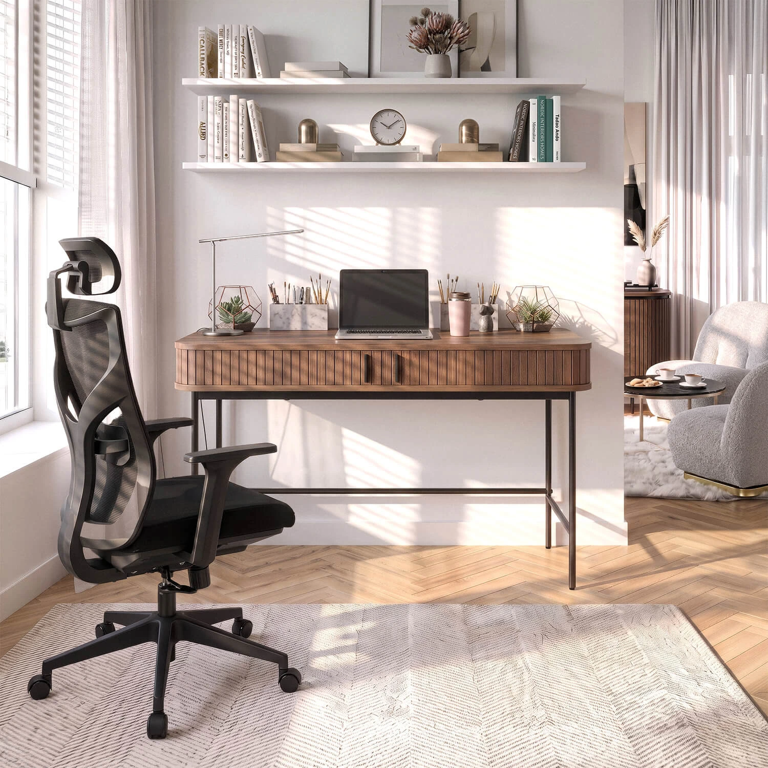 Ryhovaný písací stôl TRISH 120 cm, orech