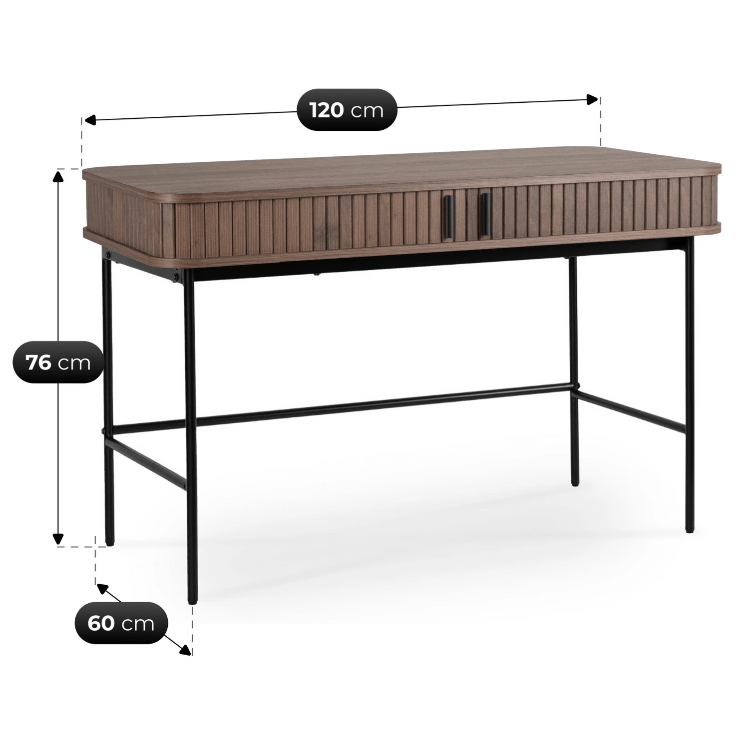 Ryhovaný písací stôl TRISH 120 cm, orech