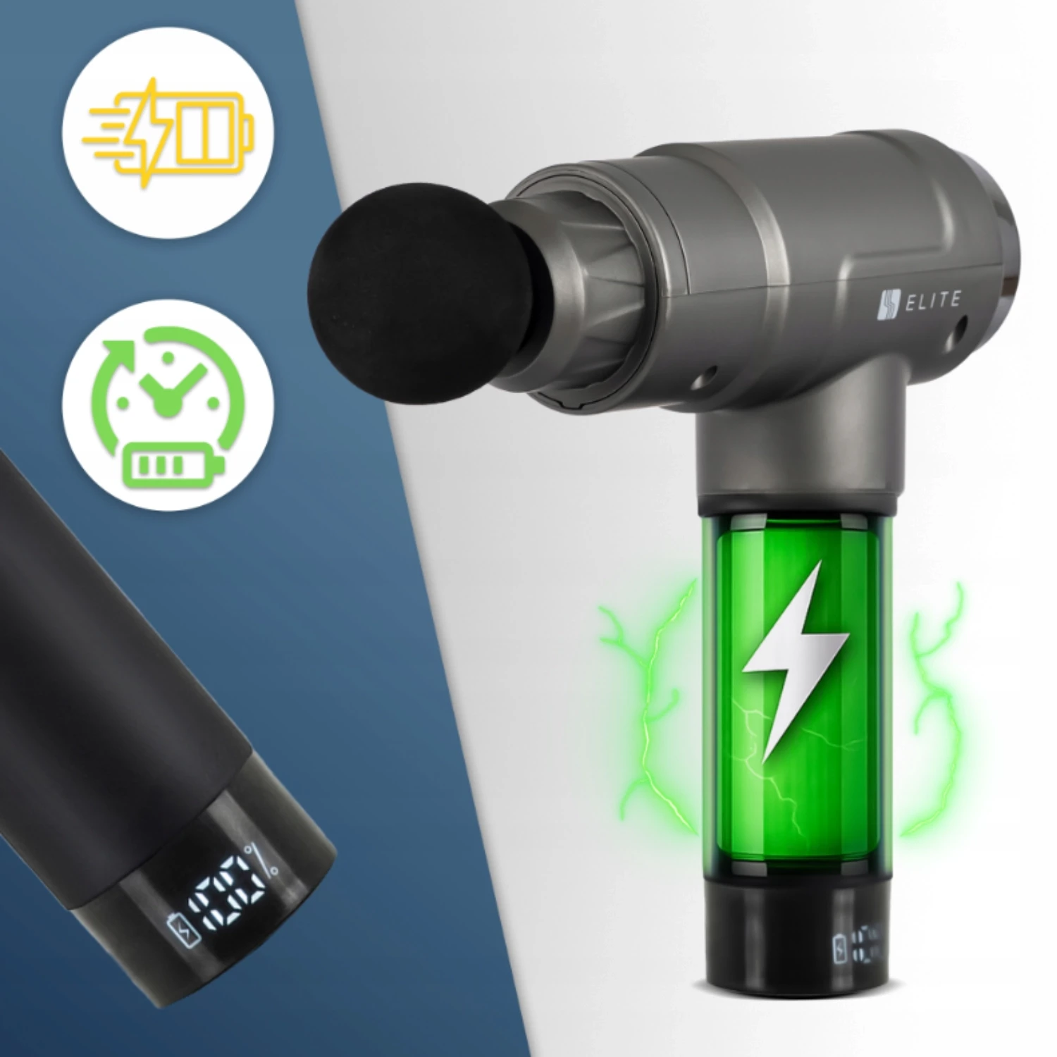 Masážna pištoľ ME-MG07 so 7 výmennými nadstavcami, sivá