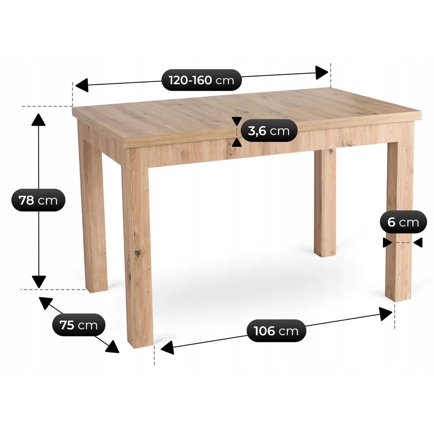 Rozkladací stôl SKUBI 120-160 cm, dub artisan