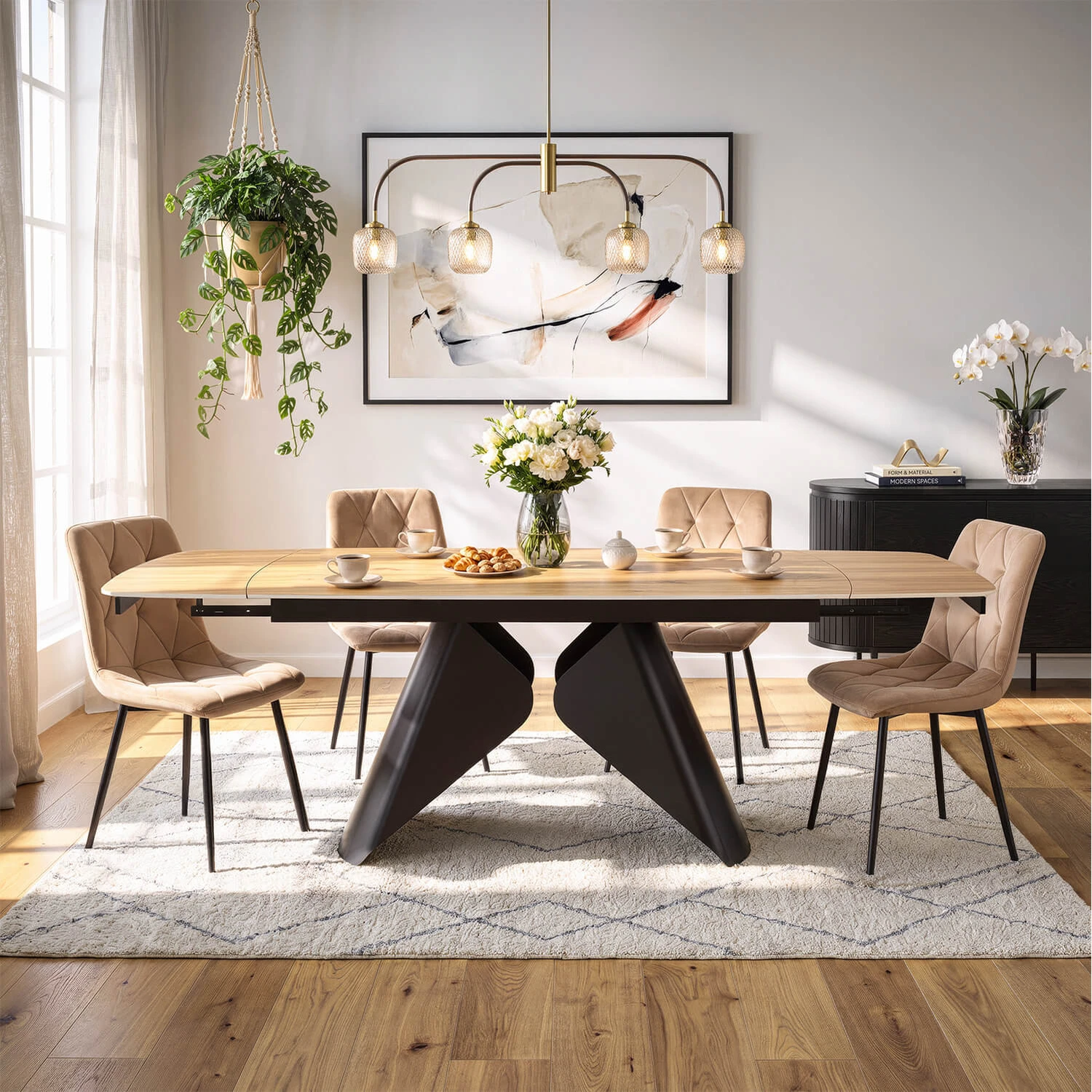 Keramický rozkladací stôl VERONA 160-240 cm, dub/čierny