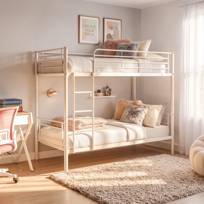 Łóżko Piętrowe Dla Dzieci 90x200 cm RODEZ Metalowe Kaszmir Loft