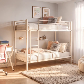 Łóżko Piętrowe Dla Dzieci 90x200 cm RODEZ Metalowe Kaszmir Loft - obraz 1