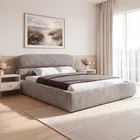 Łóżko Tapicerowane 160x200 cm DREAM ze Stelażem i Pojemnikiem Dwuosobowe Beżowe Japandi