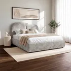 Łóżko Tapicerowane 160x200 cm PURE ze Stelażem i Pojemnikiem Dwuosobowe Szare Japandi