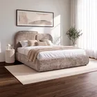 Łóżko Tapicerowane 160x200 cm PURE ze Stelażem i Pojemnikiem Dwuosobowe Beżowe Japandi