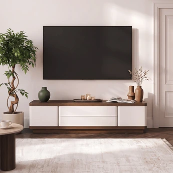 Szafka RTV TIERRA 180 cm Kaszmir/Orzech Japandi - obraz 2