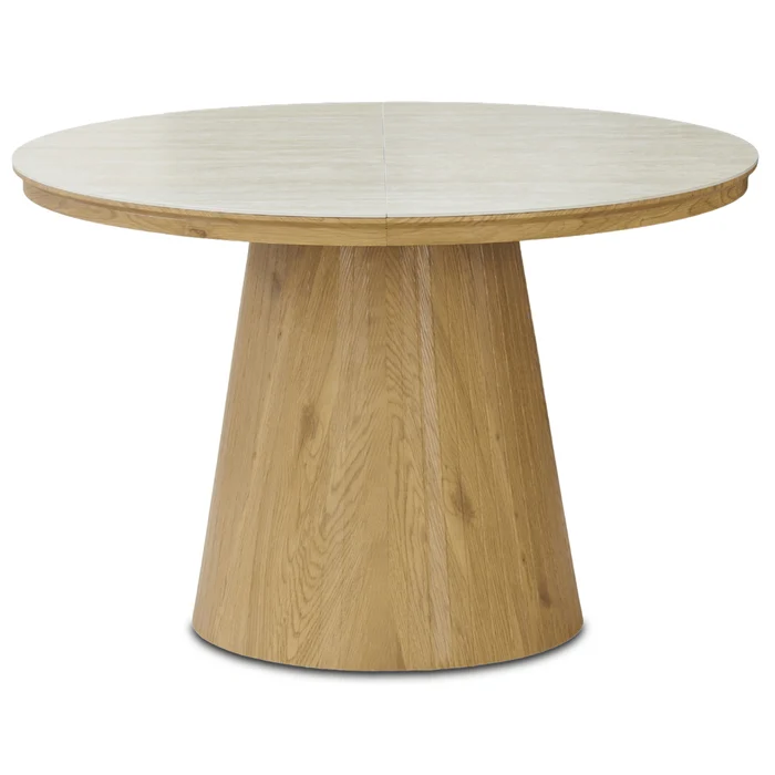Mebel Elite Stół Rozkładany Okrągły OVAR 120-200 cm Ceramiczny Trawertyn/Dąb