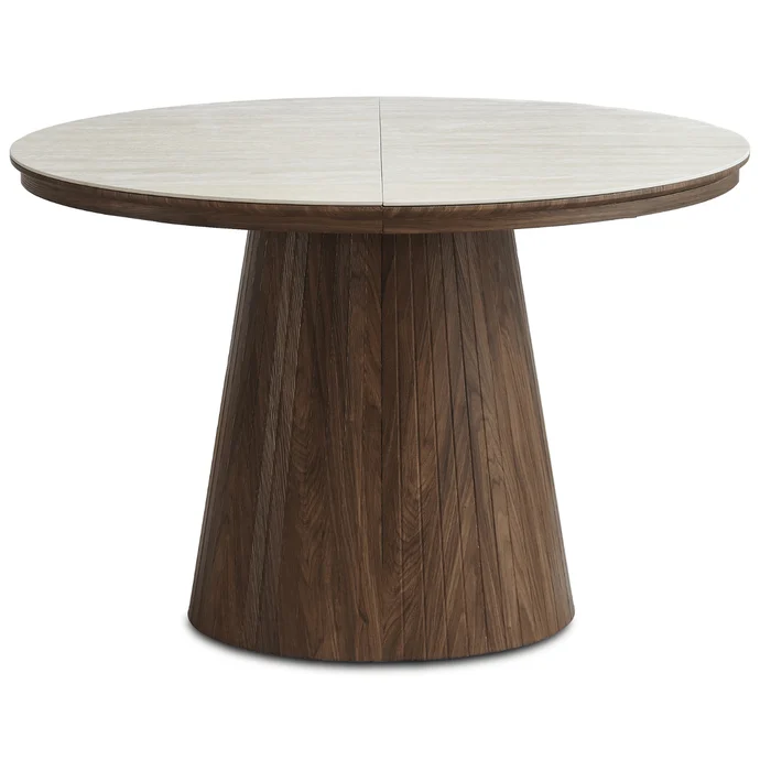 Mebel Elite Stół Rozkładany Okrągły OVAR 120-200 cm Ceramiczny Trawertyn/Orzech