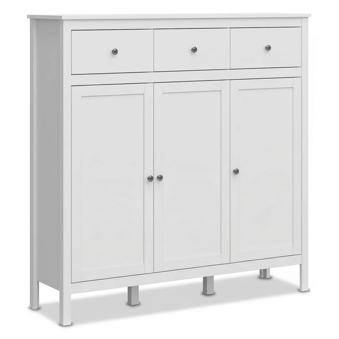 Komoda Trzydrzwiowa z Szufladami AZURA 132,6 cm do Salonu Sypialni Biała Nowoczesna