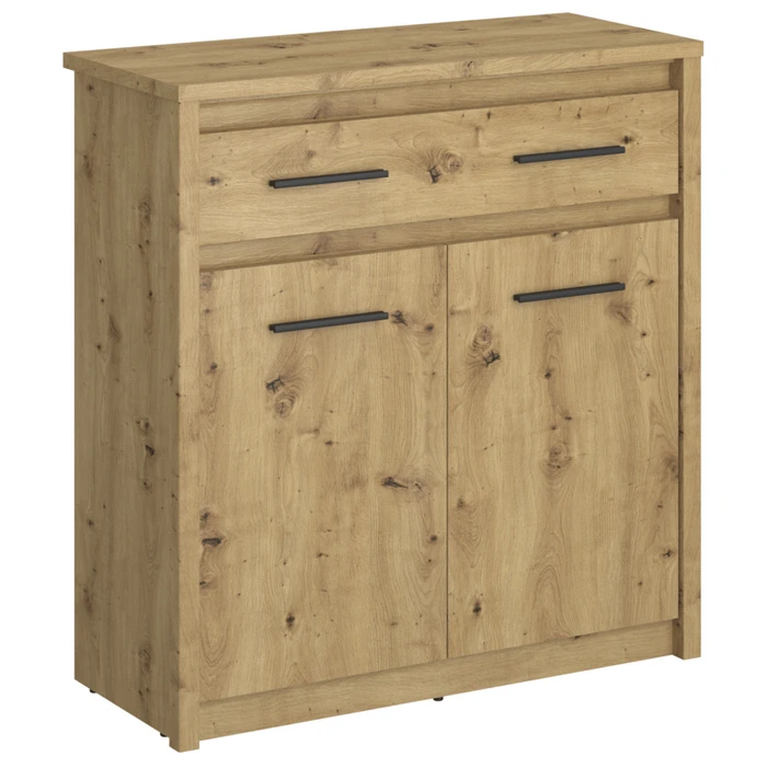 Komoda Dwudrzwiowa z Szufladą Drewniana do Sypialni OPIA 86,6 cm Dąb Artisan Nowoczesna