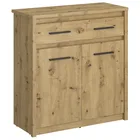 Komoda Dwudrzwiowa z Szufladą Drewniana do Sypialni OPIA 86,6 cm Dąb Artisan Nowoczesna