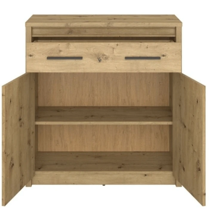 Komoda Dwudrzwiowa z Szufladą Drewniana do Sypialni OPIA 86,6 cm Dąb Artisan Nowoczesna