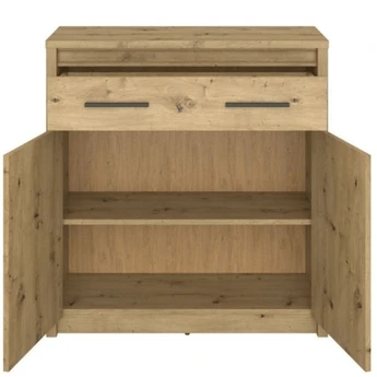 Komoda Dwudrzwiowa z Szufladą Drewniana do Sypialni OPIA 86,6 cm Dąb Artisan Nowoczesna - obraz 3