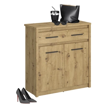 Komoda Dwudrzwiowa z Szufladą Drewniana do Sypialni OPIA 86,6 cm Dąb Artisan Nowoczesna - obraz 4