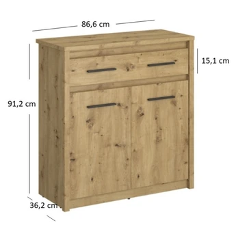 Komoda Dwudrzwiowa z Szufladą Drewniana do Sypialni OPIA 86,6 cm Dąb Artisan Nowoczesna - obraz 5