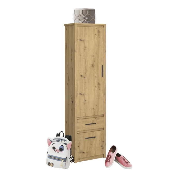 Regał z Szufladą Zamknięty Wysoki Drewniany do Salonu OPIA 55,6 cm Dąb Artisan Nowoczesny