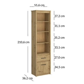 Regał z Szufladą Otwarty Wysoki Drewniany do Salonu OPIA 55,6 cm Dąb Artisan Nowoczesny - obraz 5