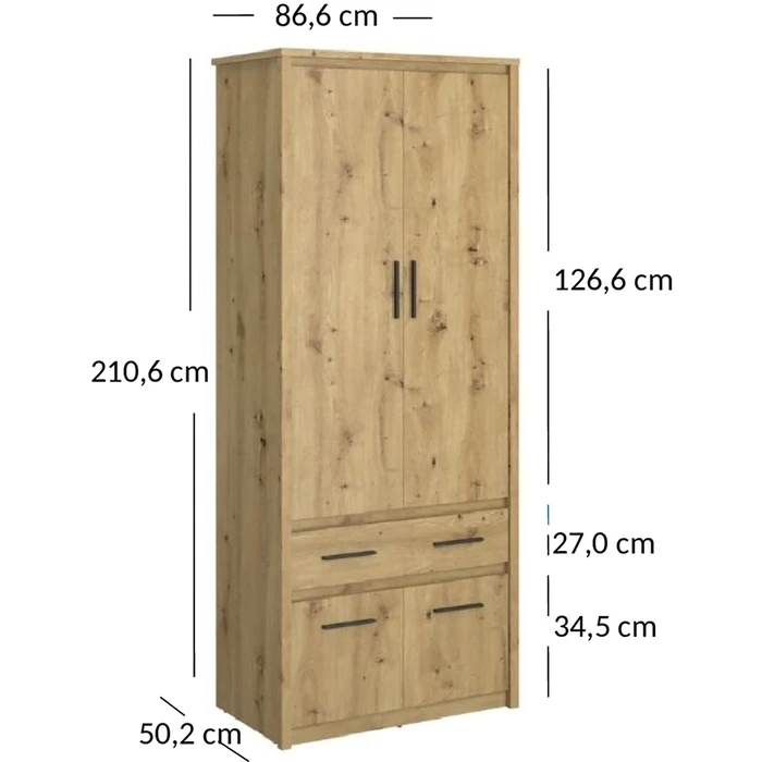 Szafa z Szufladą OPIA 86,6 cm Dąb Artisan Drewniana do Sypialni Nowoczesna