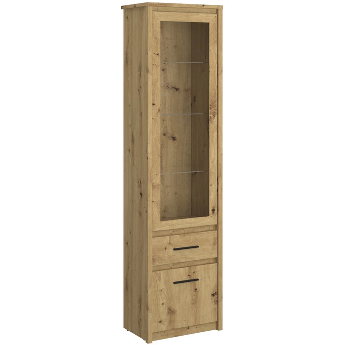 Witryna z Szufladą Drewniana do Salonu OPIA 55,6 cm Dąb Artisan Nowoczesna