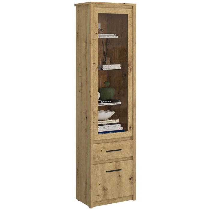 Witryna z Szufladą Drewniana do Salonu OPIA 55,6 cm Dąb Artisan Nowoczesna