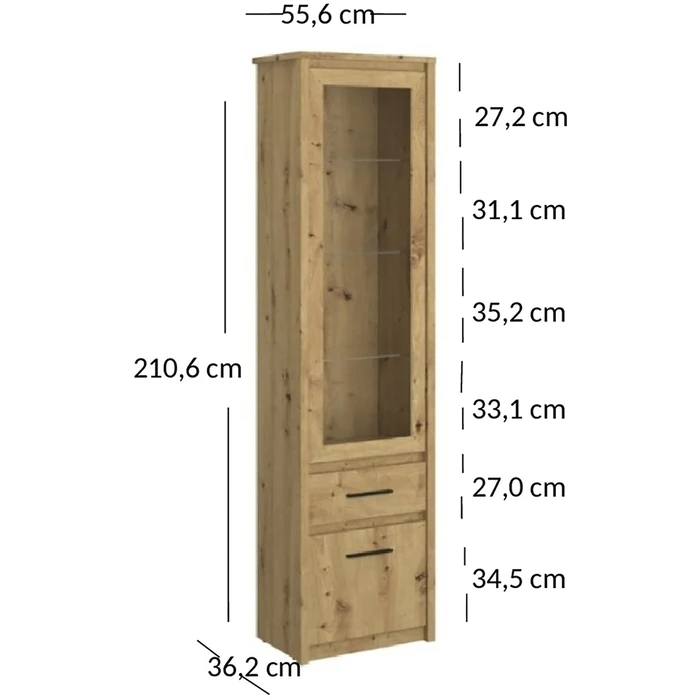Witryna z Szufladą Drewniana do Salonu OPIA 55,6 cm Dąb Artisan Nowoczesna