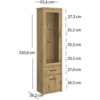 Witryna z Szufladą Drewniana do Salonu OPIA 55,6 cm Dąb Artisan Nowoczesna - obraz 5