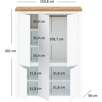 Szafa z Lustrem HAVEN 150,8 cm Biały Połysk/Dąb Wotan do Sypialni Nowoczesna - obraz 4
