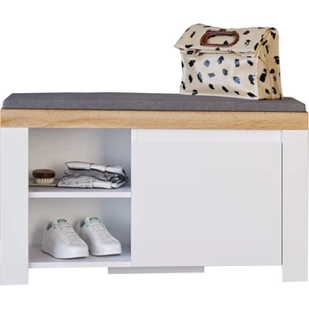 Szafka na Buty z Siedziskiem do Przedpokoju HAVEN 92,6 cm Biały Połysk/Dąb Wotan Nowoczesna - obraz 3